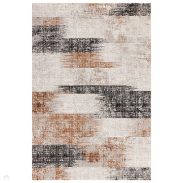 Kuza Lines Ikat Modern Abstract Distressed Shimmer Hi-Lo Textured Soft Velvety Touch High-Density Durable Easy-Care Short Pile Terracotta/Light Grey/Black/Ivory Rug-Asiatic Carpets-Rug Love - The Most Loved Rug Store